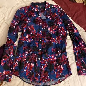 INC button up blue pink purple floral dress shirt